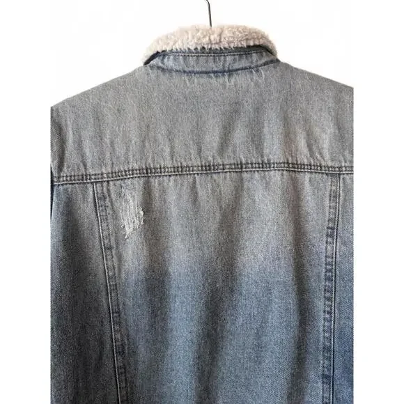 Sky and Sparrow Blue Denim Trucker Jacket with White Sherpa Lining XL - Picture 4 of 6